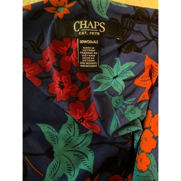 Chaps Women's Modern Boho Dressy Businesswear Blue Floral Faux Wrap Dress 20W - Picture 2 of 6